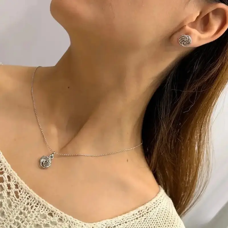 نیم ست گردنبند گوشواره نقره‌ای ژوپینگ GA00139 Spiral Flower Design