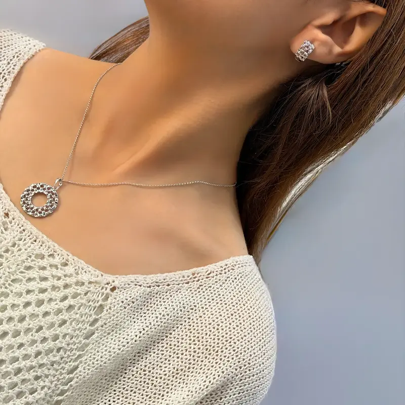 نیم ست گردنبندگوشواره نقره‌ای ژوپینگ کد GA00153
