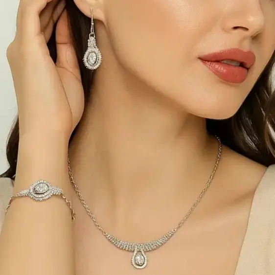 ست گردنبند، گوشواره و دستبند منیمال نقره آرا کد 2