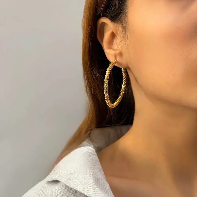 گوشواره طلایی ژوپینگ حلقه‌ای خاویاری کد GO00278