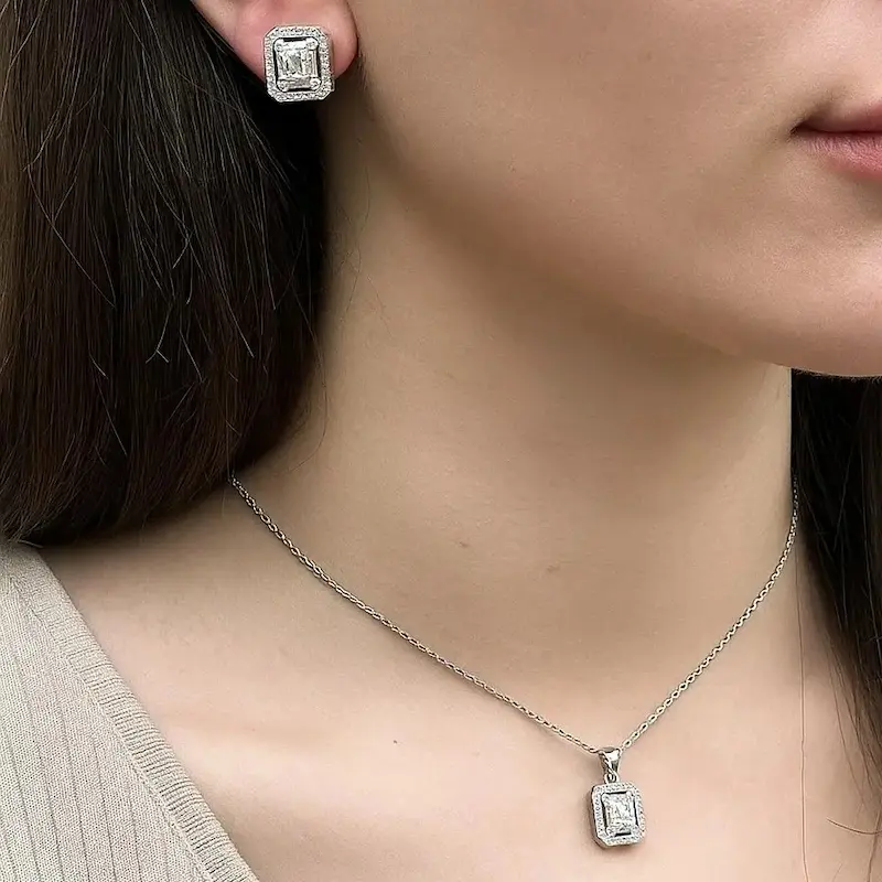 ست گردنبند و گوشواره نقره ای دخترانه و زنانه