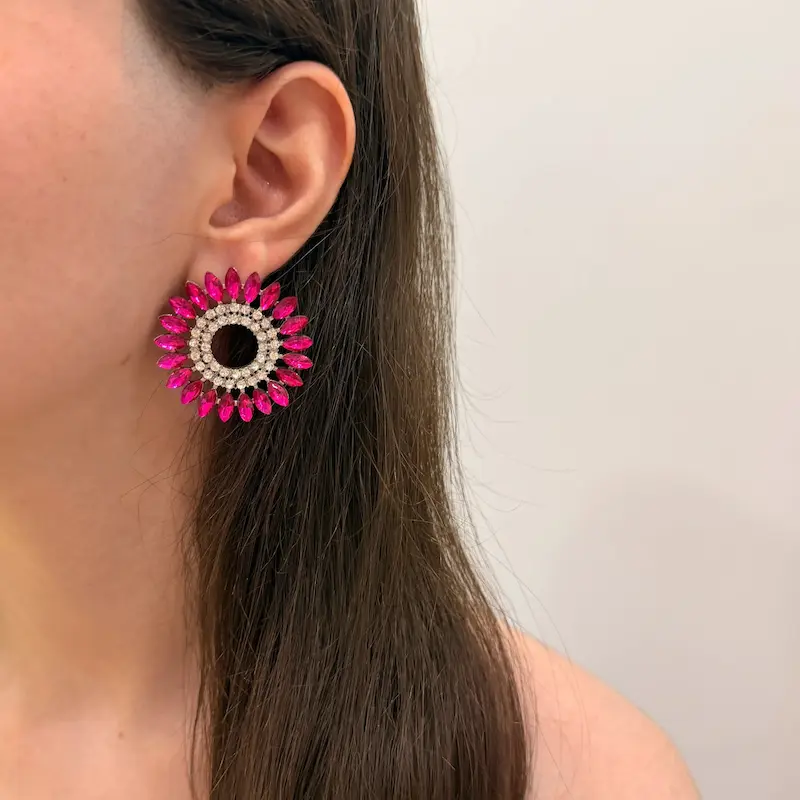 گوشواره جواهری سرخابی کد GO00288