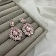 گوشواره جواهری آویز صورتی کد GO00289
