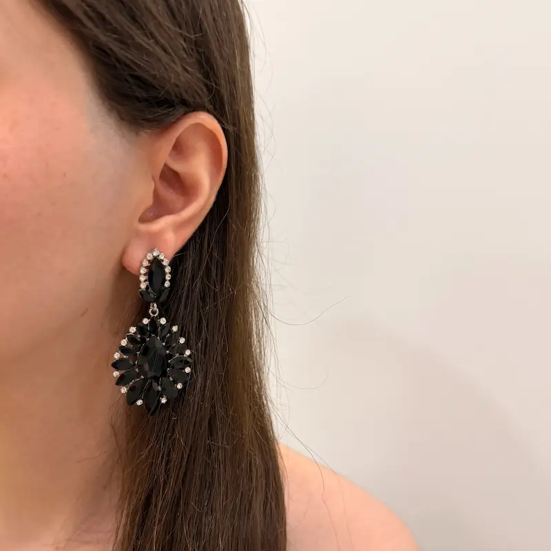 گوشواره جواهری آویز مشکی کد GO00292