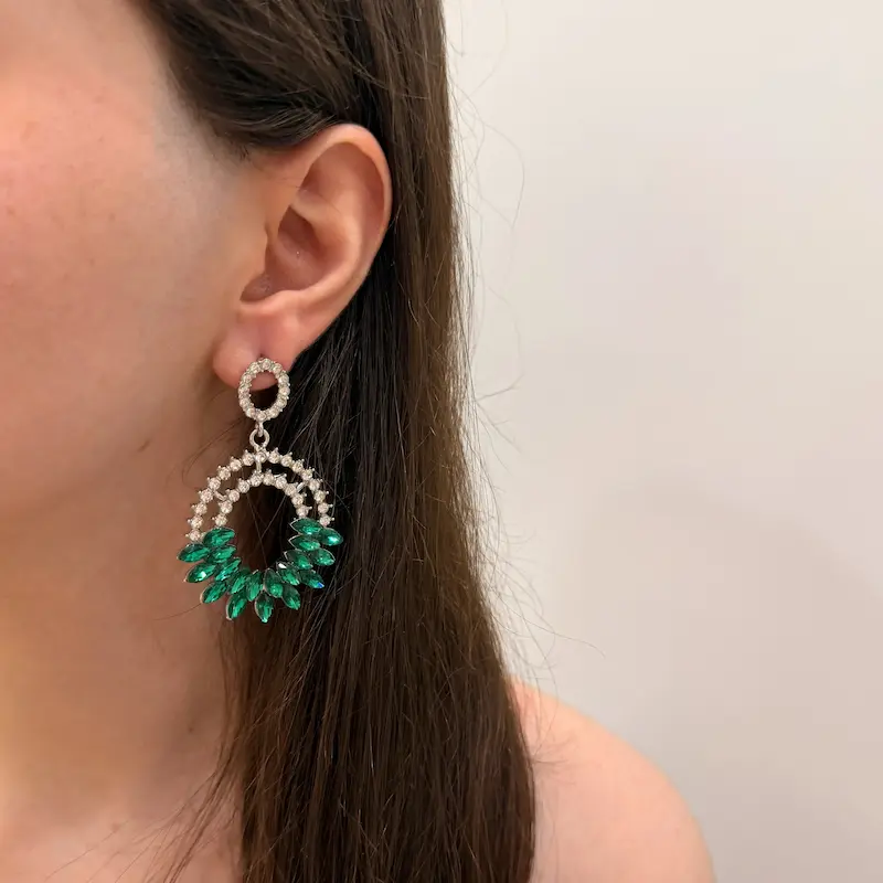 گوشواره جواهری گرد سبز جواهری کد GO00296