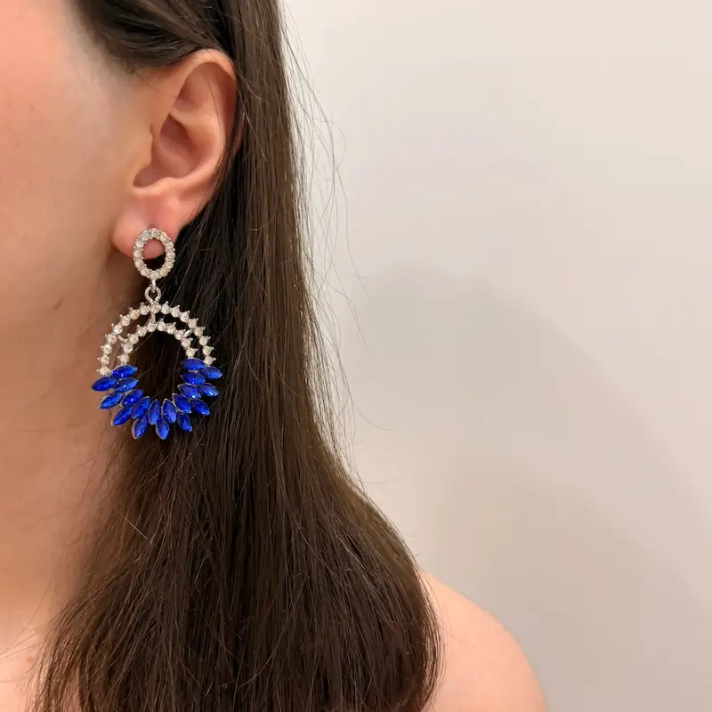 گوشواره جواهری گرد آبی کاربنی کد GO00297