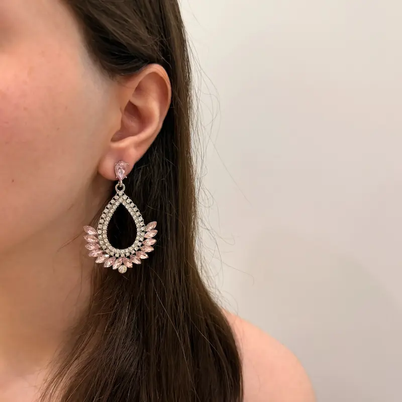 گوشواره جواهری نگینی صورتی کد GO00298
