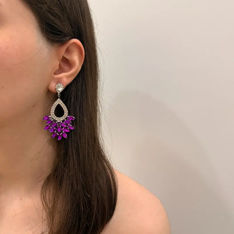 گوشواره نگینی جواهری بنفش کد GO00305