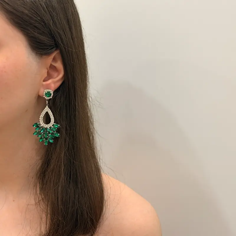 گوشواره اشکی نگینی جواهری سبز سلطنتی کد GO00310