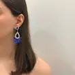 گوشواره اشکی نگینی جواهری آبی کاربنی کد GO00312