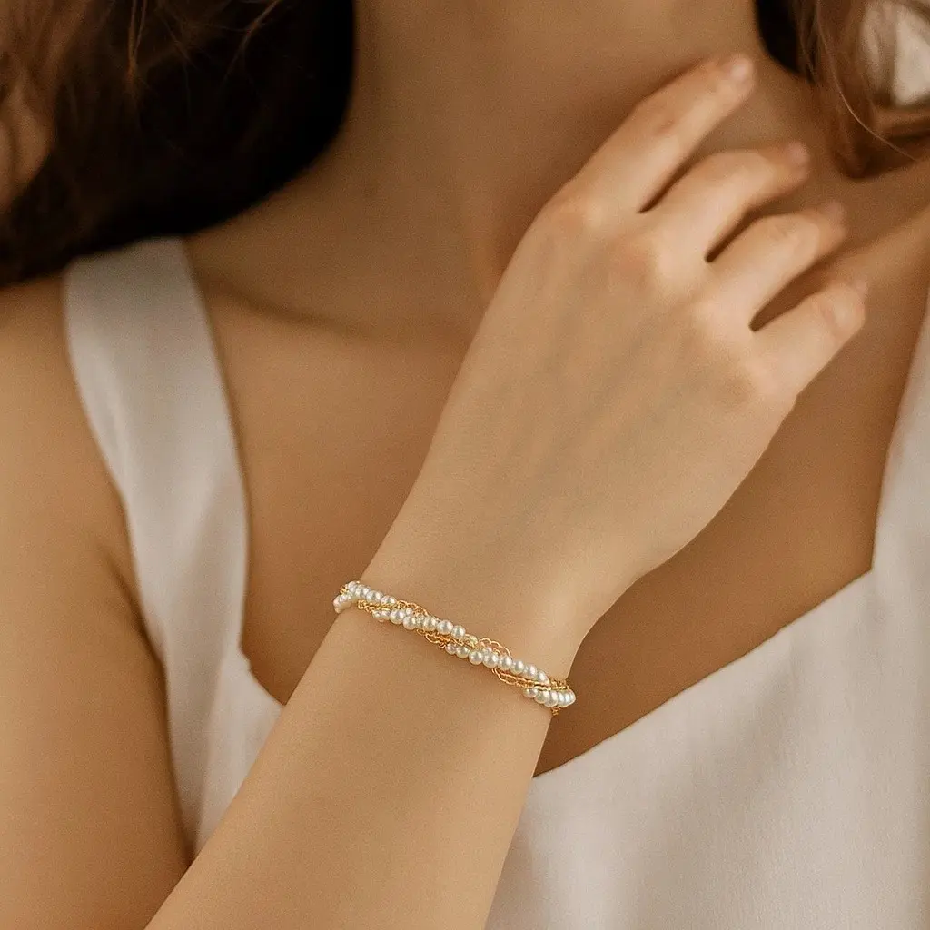 دستبند طلایی مرواریدی ژوپینگ کد DA00015