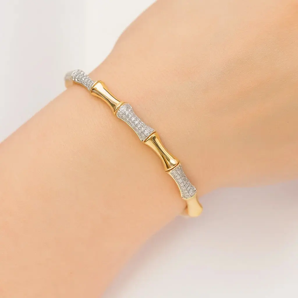 دستبند بنگل طلایی نقره ریز ژوپینگ کدBA00027