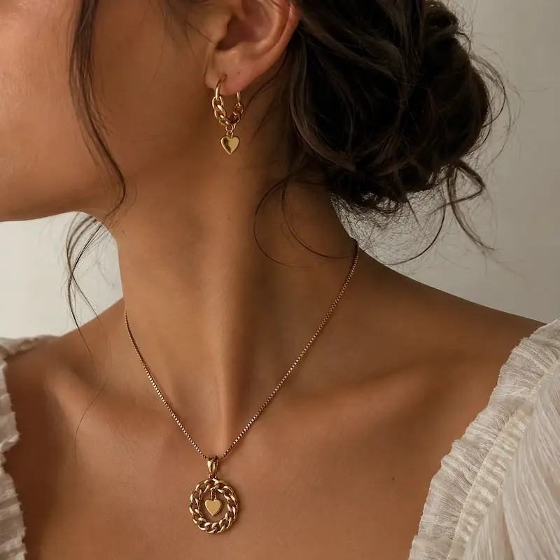 ست گردنبند و گوشواره ژوپینگ طرح قلب با آبکاری طلا کد GA00249