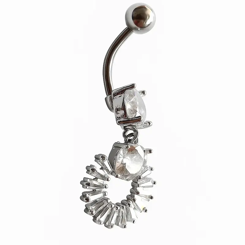 پیرسینگ ناف نقره‌ای خورشیدی – شیک و جذاب | مای مد