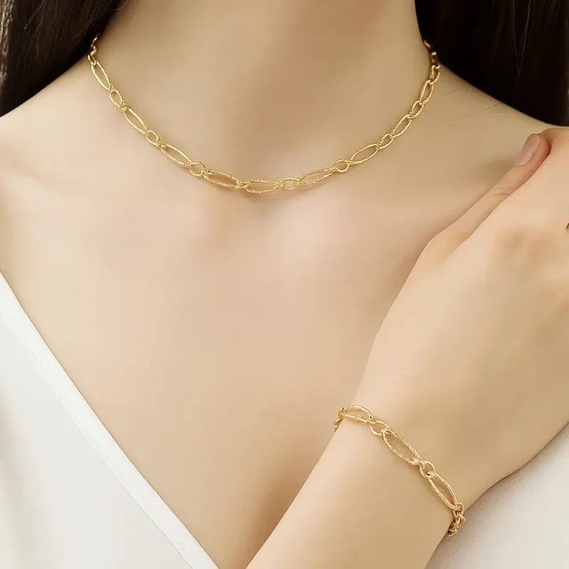 ست گردنبند و دستبند طلایی زنجیری ژوپینگ 