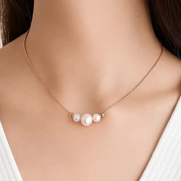 گردنبند طلایی مرواریدی ظریف ژوپینگ