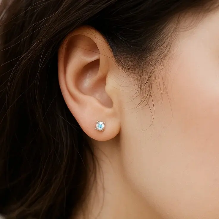 گوشواره نقره ای گل الماسه ژوپینگ