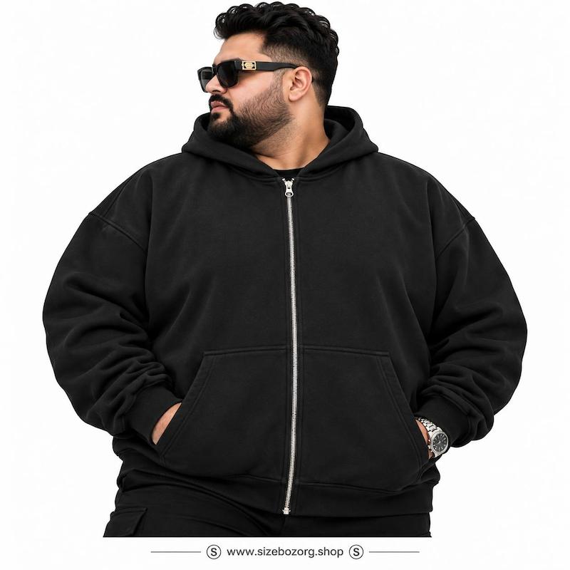نمای جلو سویشرت زیپ دار مردانه سایز بزرگ Urban Classics مشکی