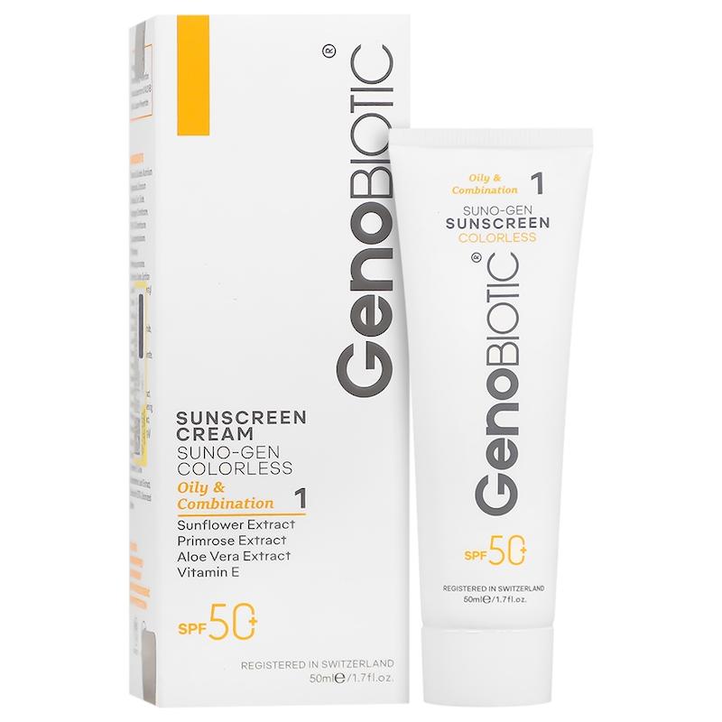 ضد آفتاب ژنوبایوتیک بی رنگ و رنگی پوست چرب و مختلط Spf50 (ضدآفتاب) 7037