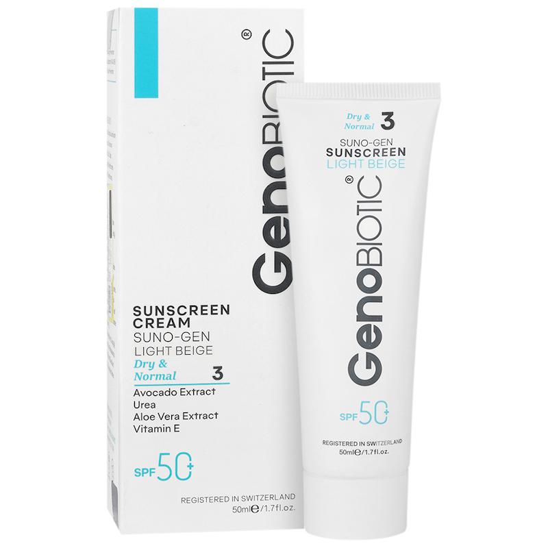 کرم ضدآفتاب رنگی بژ روشن ژنوبایوتیک، SPF50 شماره 3 پوست خشک (ضد آفتاب) 7461