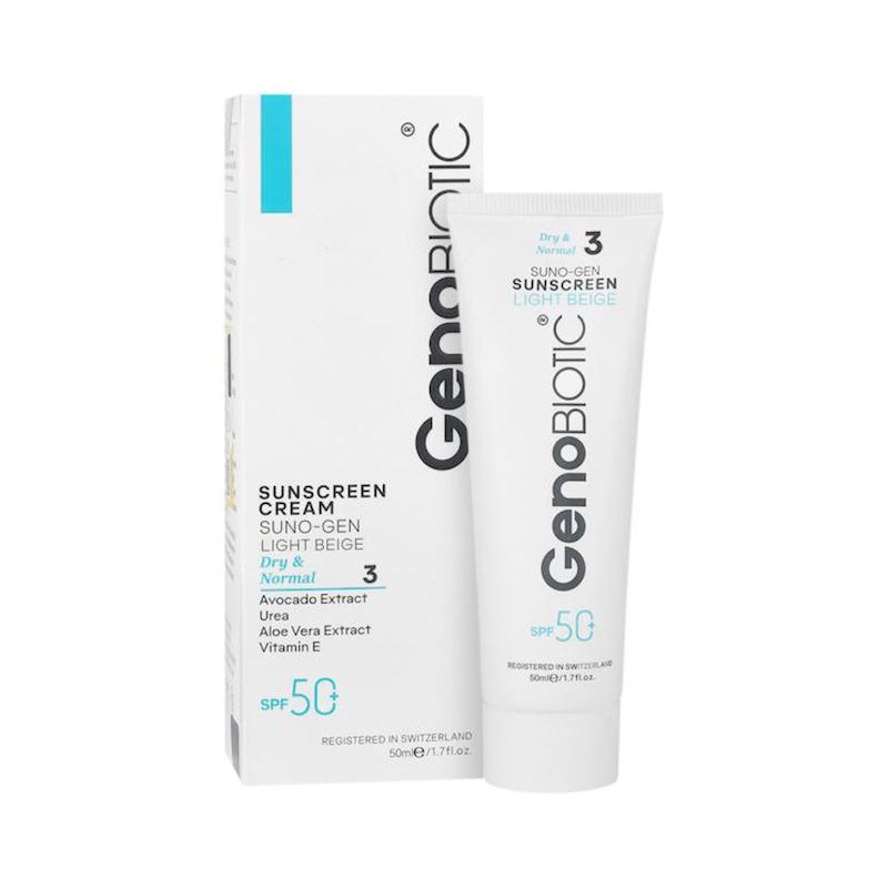 کرم ضدآفتاب رنگی بژ روشن ژنوبایوتیک، SPF50 شماره 3 پوست خشک (ضد آفتاب) 7461