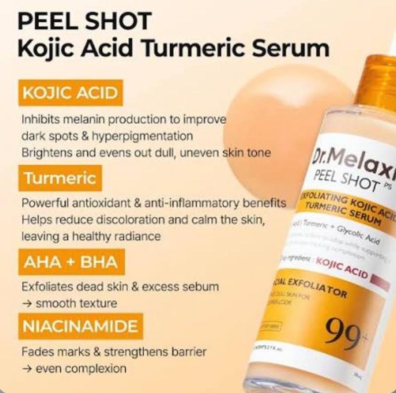 اسپری لایه‌بردار بدن و پا دکتر ملاکسین مدل Peel Shot حاوی کوجیک اسید، زردچوبه و نیاسینامید حجم ۲۰۰ میلی‌لیتر 7547