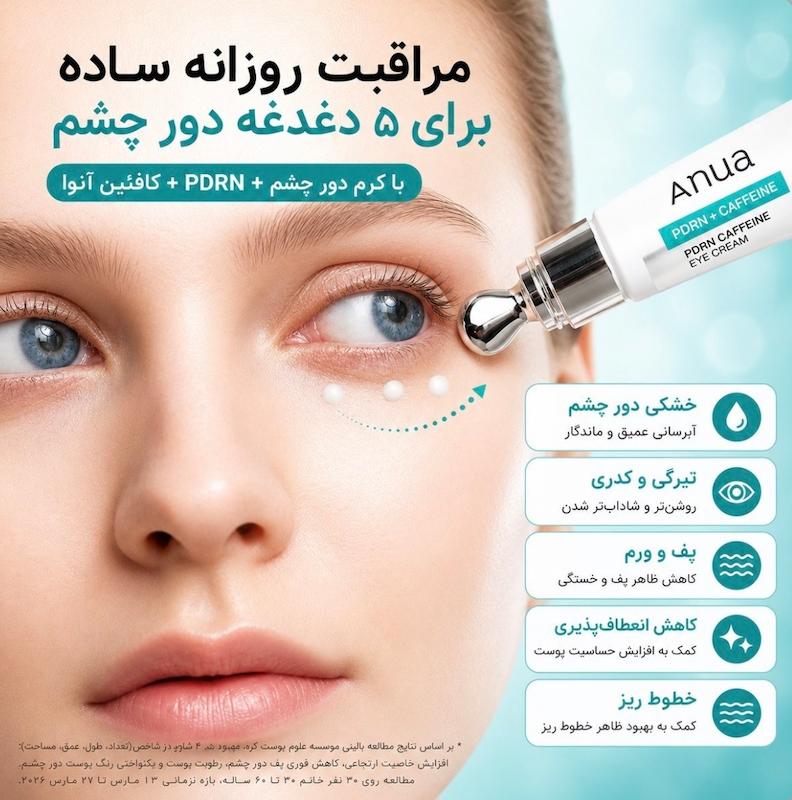 کرم دور چشم جوانساز و سفت‌کننده آنوا حاوی PDRN و کافئین حجم ۲۰ میلی‌لیتر 7548