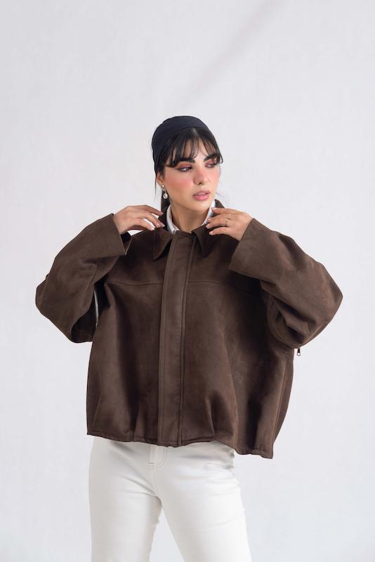 جکت جیر قهوه ای Suede دوحالته