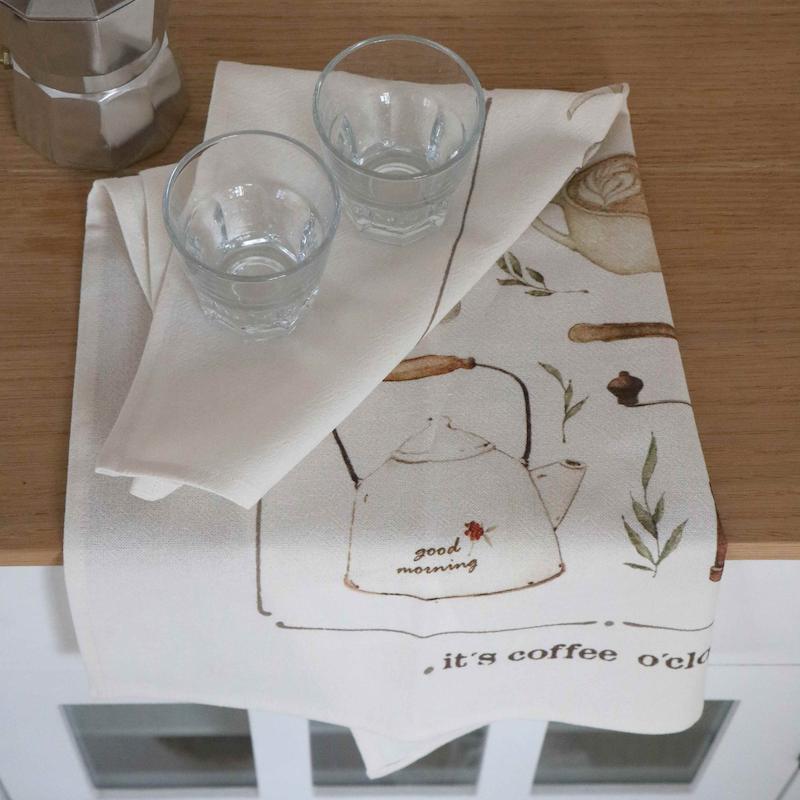 دستمال آشپزخانه یک فنجان قهوه