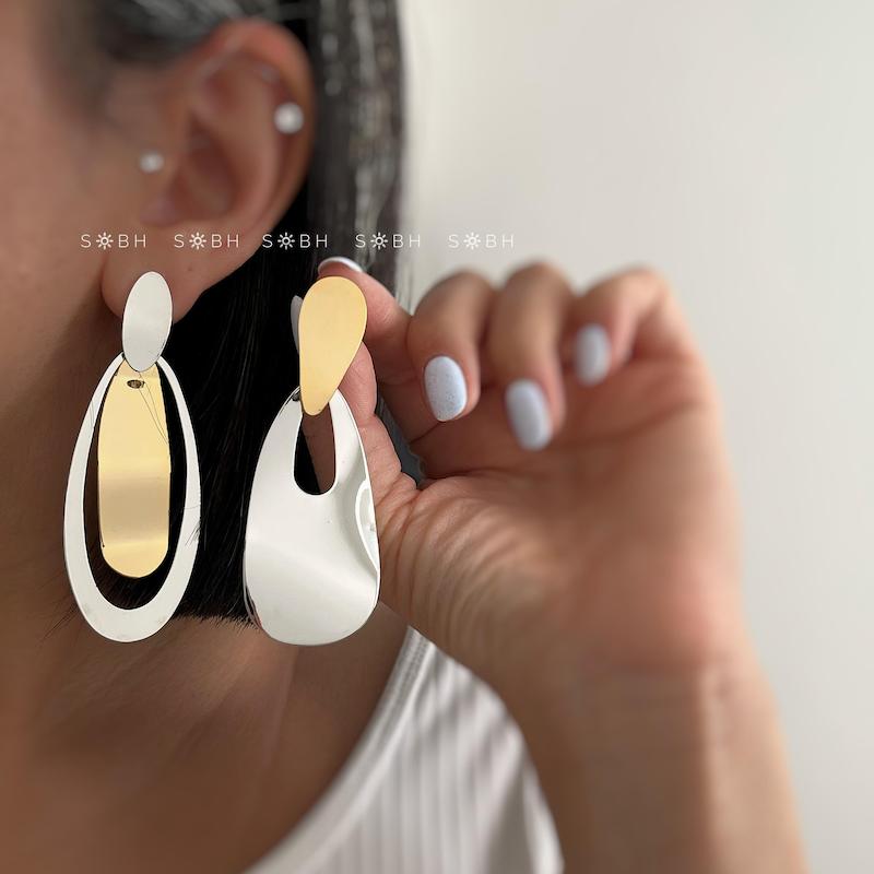 گوشواره آینه ای گلد و سیلور 