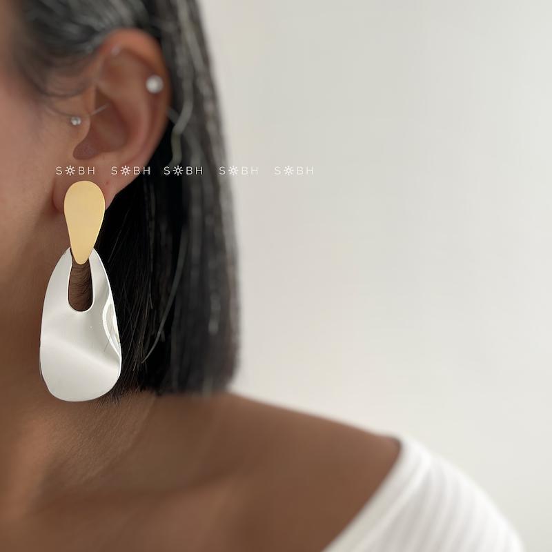 گوشواره آینه ای گلد و سیلور 