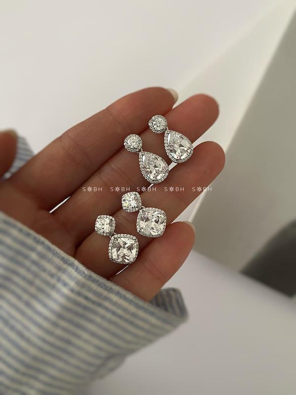 گوشواره جواهری اشکی و مربعی 
