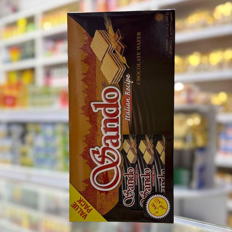 ویفر شکلاتی ساندو (Sando Chocolate Wafer) با فرمول ایتالیایی - پک اقتصادی ۱۲ عددی - محصول اندونزی