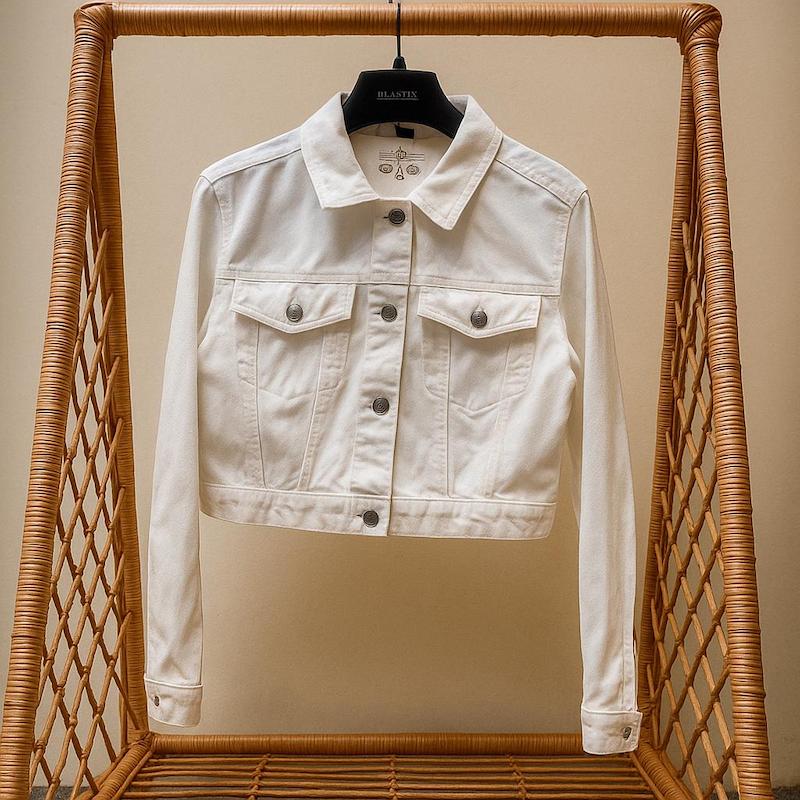 کت جین کراپ سفید | White Cropped Denim Jacket
