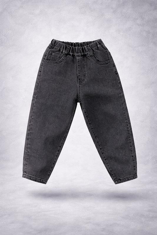 شلوار جین مام فیت ذغالی بچگانه وارداتی کد 2160