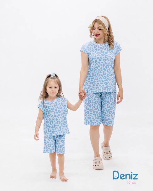 ست تاپ و شلوارک بچگانه طرح پلنگی آبی