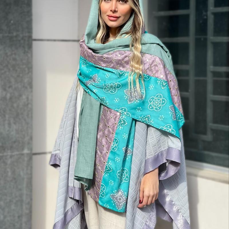 شال سبز آبی با اینه کاری 👒