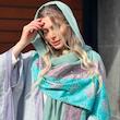 شال سبز آبی با اینه کاری 👒