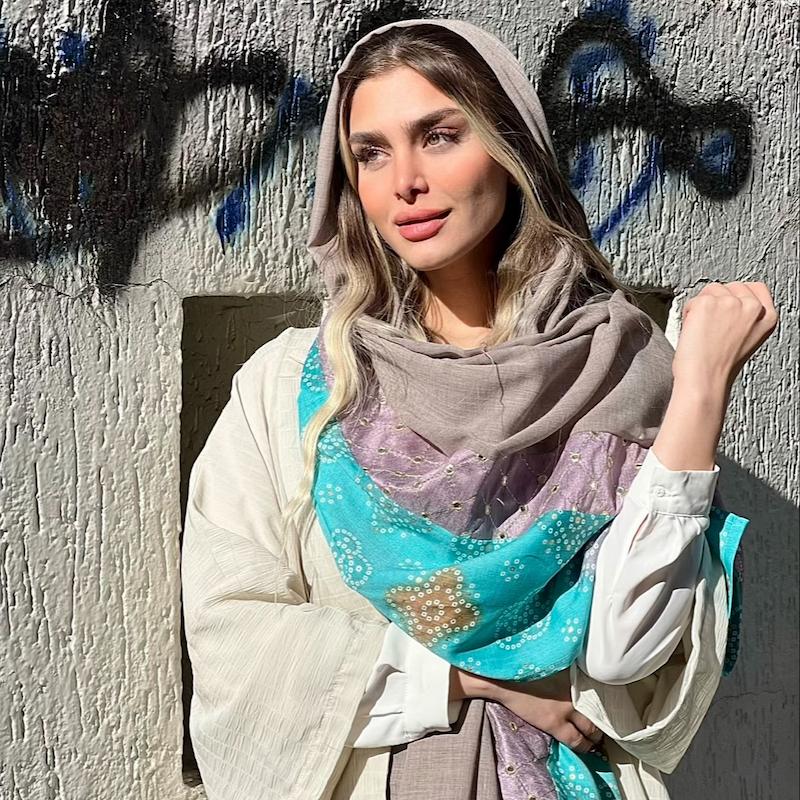 شال خاکی فیروزه ای 