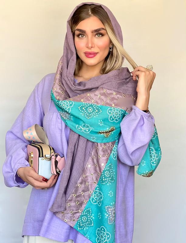 شال بنفش آینه کاری هندی 💜