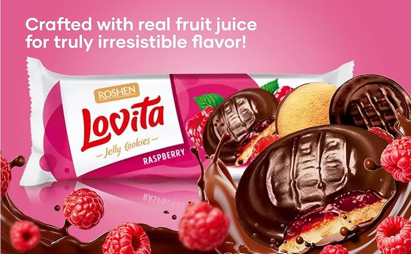 کوکی شکلاتی لاویتا با مغز ژله رزبری 135 گرم- Lovita jelly cookies