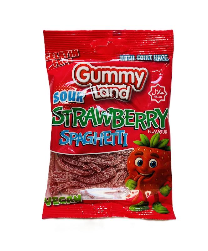 پاستیل اسپاگتی ترش با طعم توت فرنگی گامی لند 80 گرمی- Gummy Land