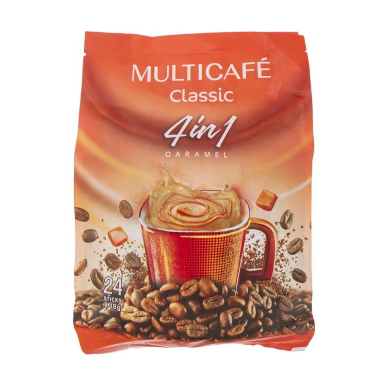 کافی میکس ۴ در 1 با طعم کارامل مولتی کافه 18 گرم بسته 24 عددی Multicafe