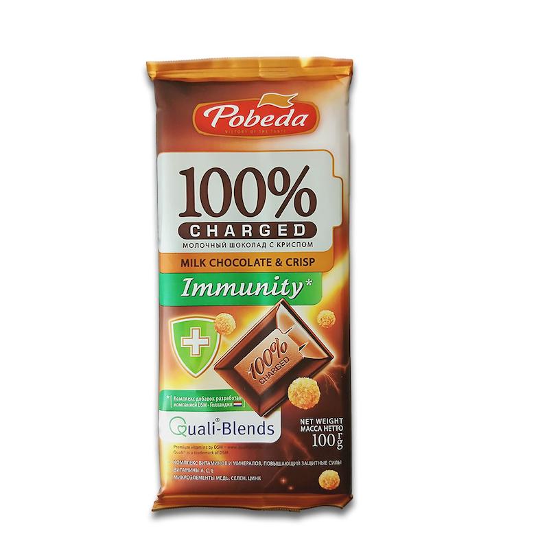 شکلات شیری کریسپی بدون قند پوبدا 100 درصد 100گرم-pobeda milk chocolate and crispy
