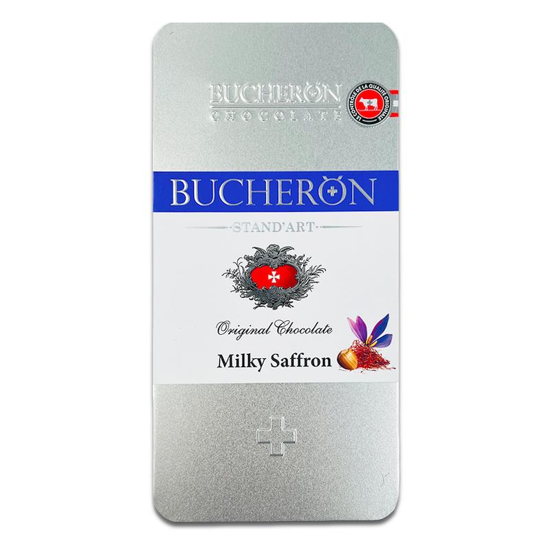 شکلات تخته ای زعفران و فندق بوچرون جعبه فلزی 100 گرم- Bucheron