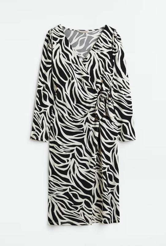 پیراهن زنانه مشکی کرم گورخری چپ و راستی برند اچ اند ام- H&M