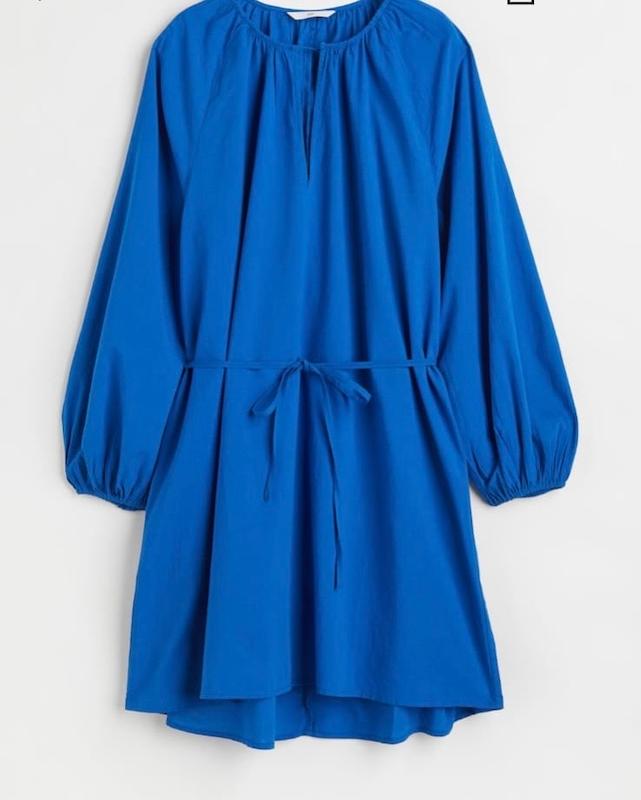پیراهن زنانه گشاد آستین پفکی آبی کاربنی برند اچ اند ام- H&M