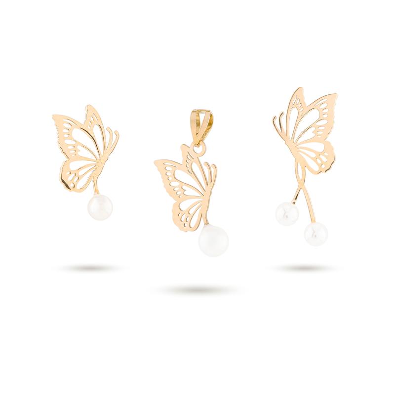 نیم ست طلا زنانه مرواریدی طرح پروانه N0030