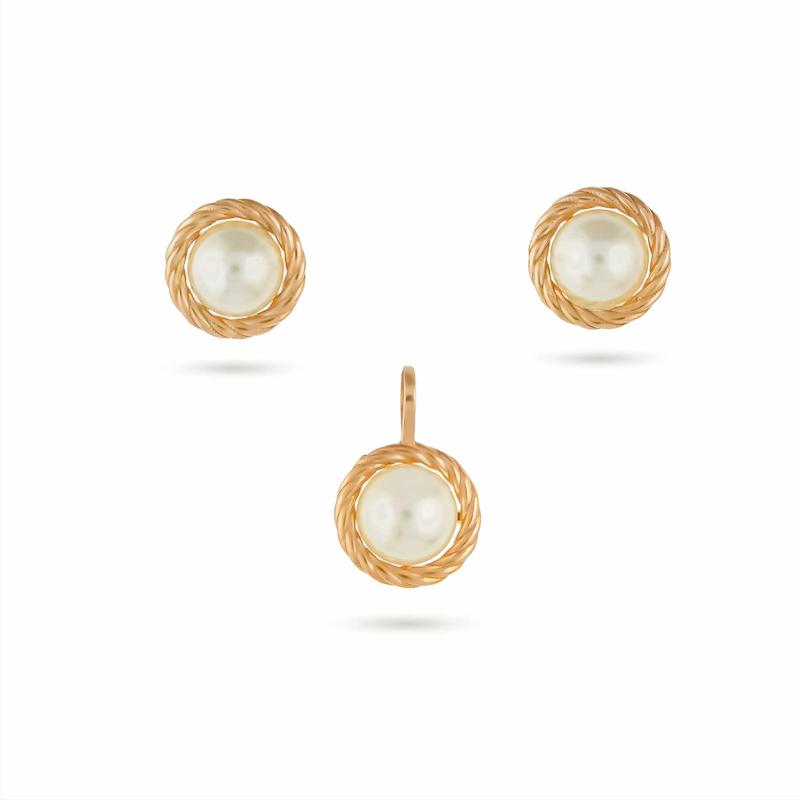 نیم ست طلا زنانه مرواریدی کروی n0005