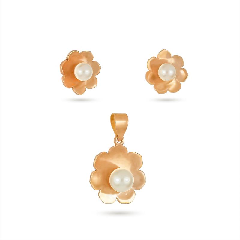 نیم ست طلا زنانه مرواریدی طرح گل n0036